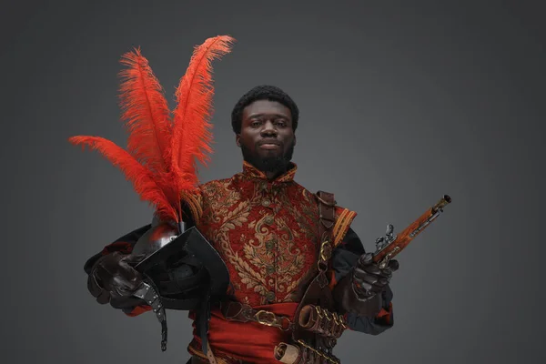 Skott Lockigt Hår Århundradet Soldat Afrikansk Etnisk Med Pistol Och — Stockfoto