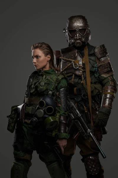 Couple Soldats Militaires Féminins Masculins Vêtus Uniforme Protection — Photo