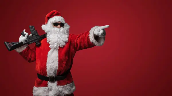 Hombre Con Traje Santa Claus Con Gafas Sol Negras Posa — Foto de Stock
