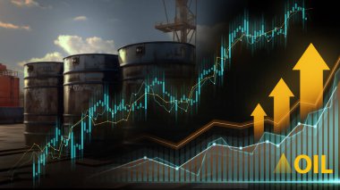 Petrol depolama tankları finansal haritalarla petrol sektöründeki pazar dinamiklerini sembolize ediyor.