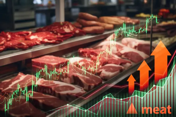 경제적 추세를 보여주는 그래프와 고기의 Butchers 로열티 프리 스톡 이미지