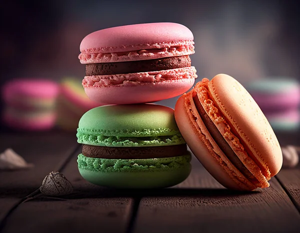 Baked Colored Macaroon Pastry Cookies Macarons Stock Image