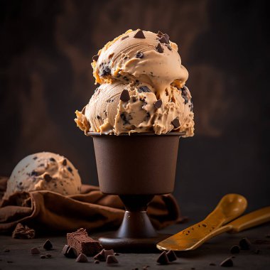 Çikolata parçacıklı kahve dondurması.