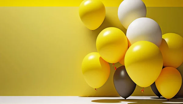 Żółte Balony Pływające Żółtym Tle — Zdjęcie stockowe