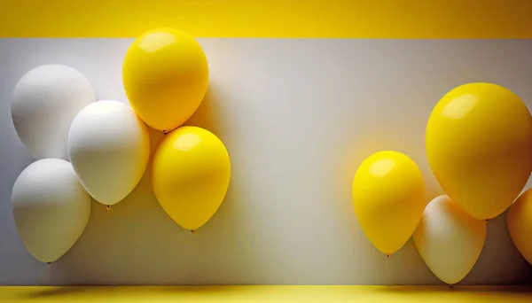 Yellow balloons floating in yellow background