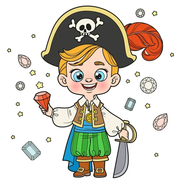 Leuke Cartoon Piraat Jongen Met Sabel Juwelen Kleur Variatie Voor — Stockvector