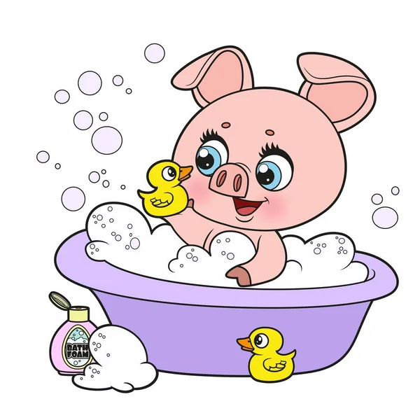 Leitão Desenho Animado Bonito Banha Banho Com Espuma Variação Cor —  Vetores de Stock