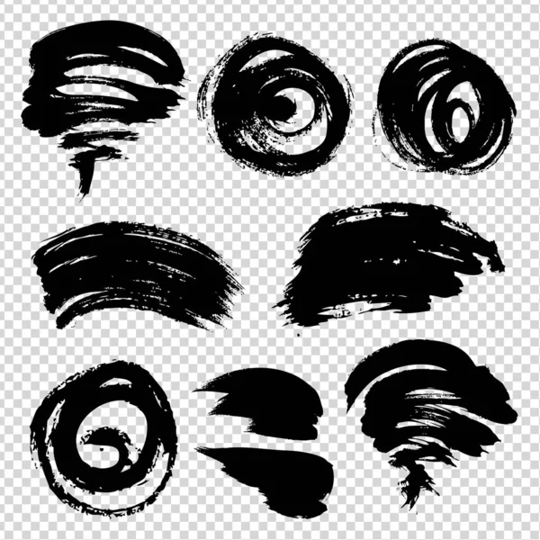 Black Abstract Different Textured Brush Strokes Set Imitation Transparent Background — Vector de stock