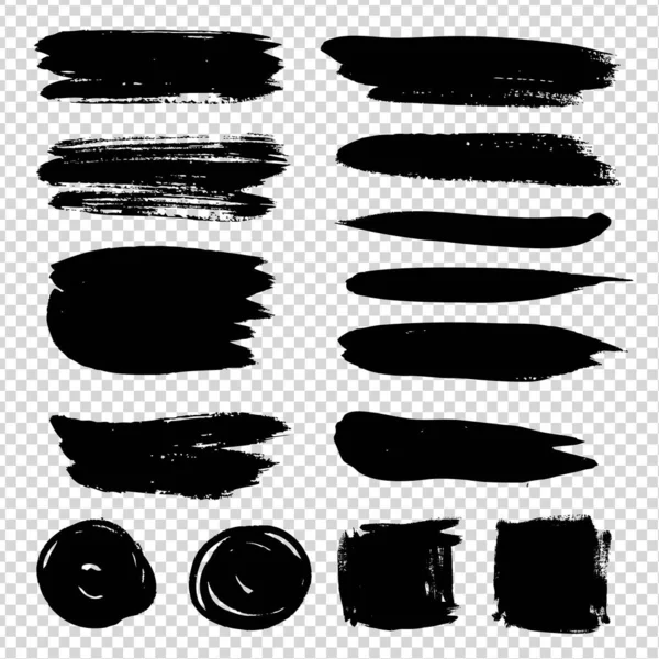 Abstrait Noir Droite Ronde Carrée Éléments Texture Coups Pinceau Sur — Image vectorielle