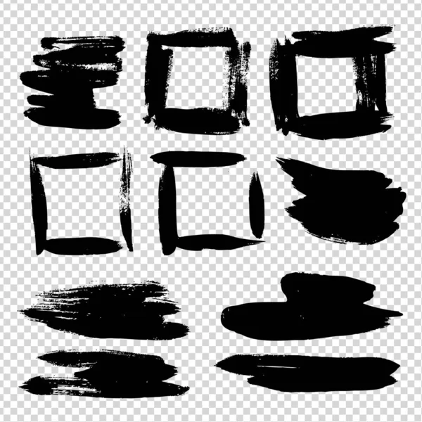 Abstract Zwarte Rechte Vierkante Textuur Elementen Penseelstreken Imitatie Transparante Achtergrond — Stockvector