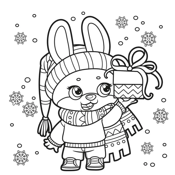 Lindo Conejo Dibujos Animados Bufanda Caliente Suéter Con Regalo Pata — Archivo Imágenes Vectoriales
