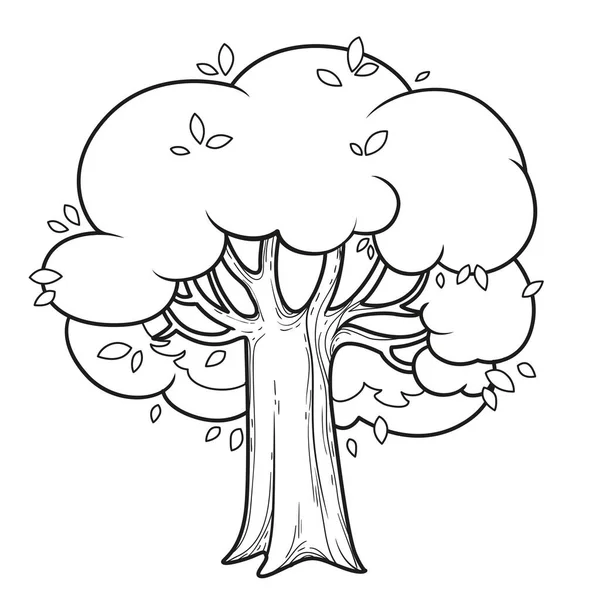 Big Foliar Tree Linear Drawing Coloring Page Isolated White Background — Stock Vector