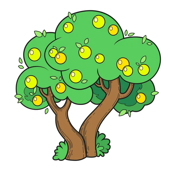 Beyaz Arkaplanda Renklendirme Sayfası Için Taç Renginde Elmalı Meyve Ağacı — Stok Vektör