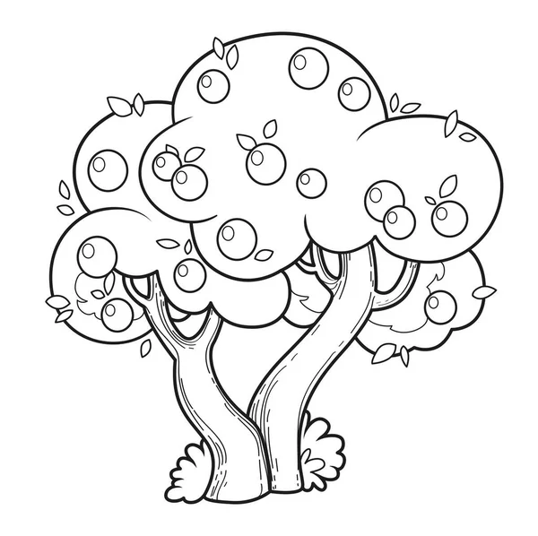 Fruit Tree Apples Crown Outlined Coloring Page White Background — Stock Vector