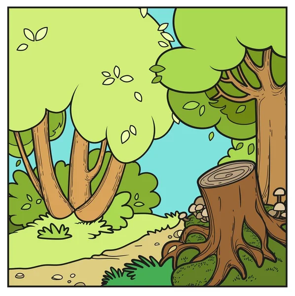 童话森林 有通向草地颜色变化的路径 用于在白色背景上隔离的着色页 — 图库矢量图片