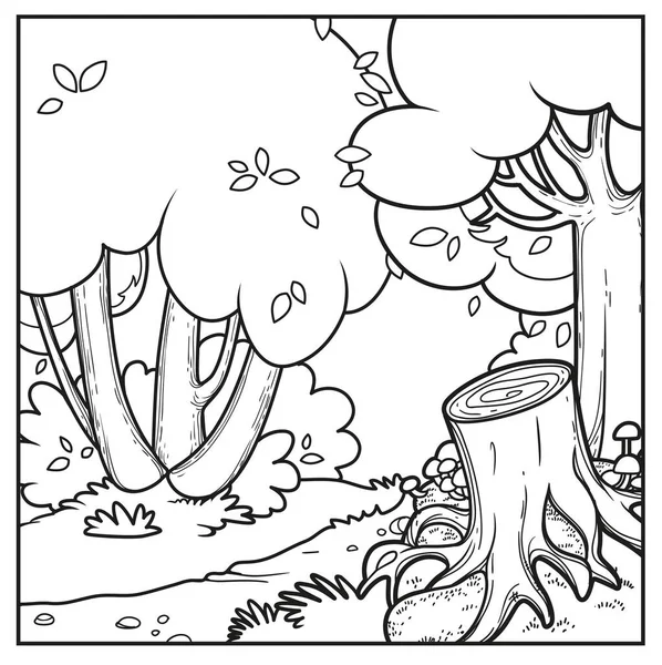 通往草地的童话森林概述了在白色背景下隔离的彩色页面的变化 — 图库矢量图片