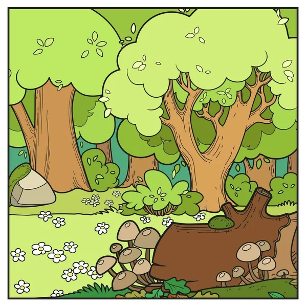 古老的童话森林和草地 花的颜色变化 用于在白色背景上隔离的彩色页面 — 图库矢量图片