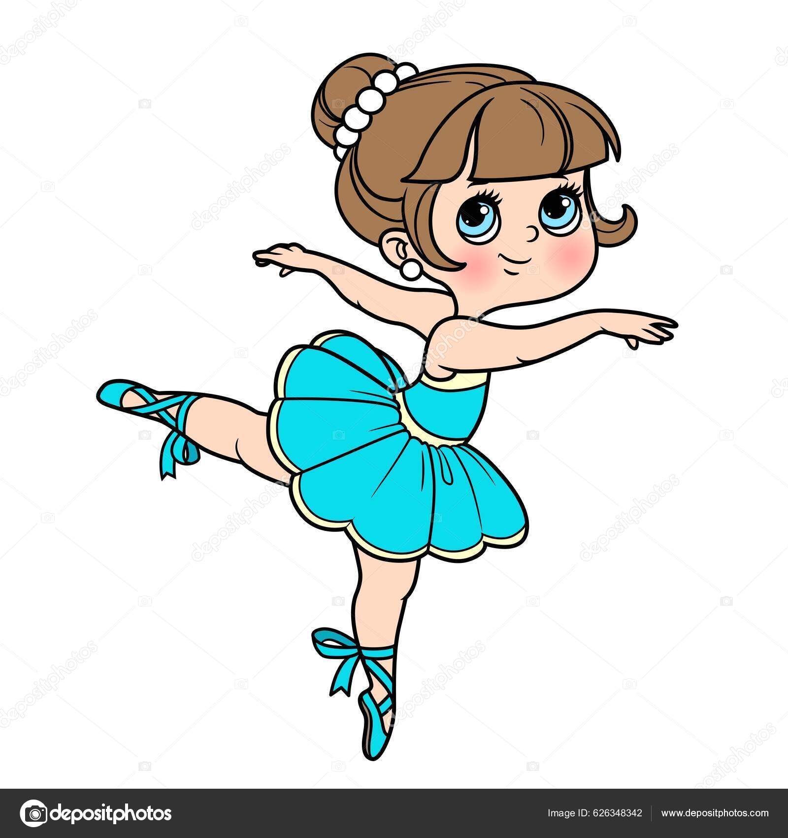 Dessin Animé Petite Fille Ballerine Debout Sur Une Variation Couleur  Vecteur par ©yadviga 626348342