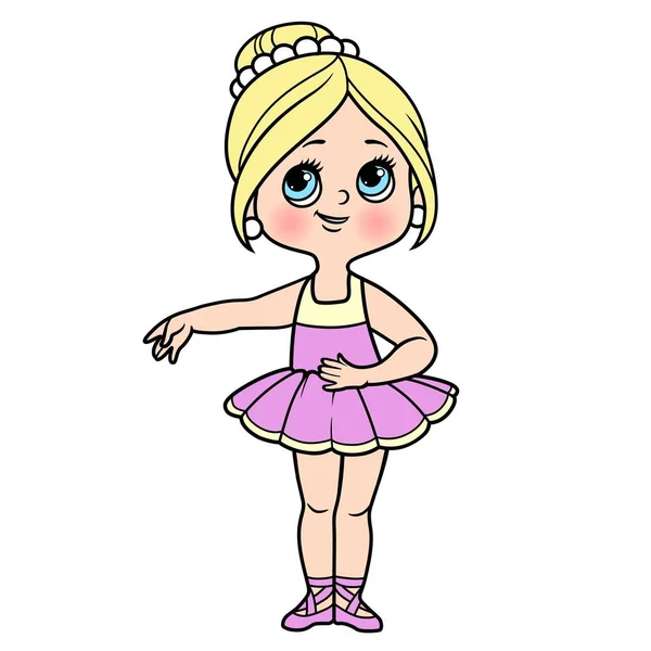 Mooie Cartoon Ballerina Meisje Weelderige Tutu Kleur Variatie Voor Kleurplaat — Stockvector