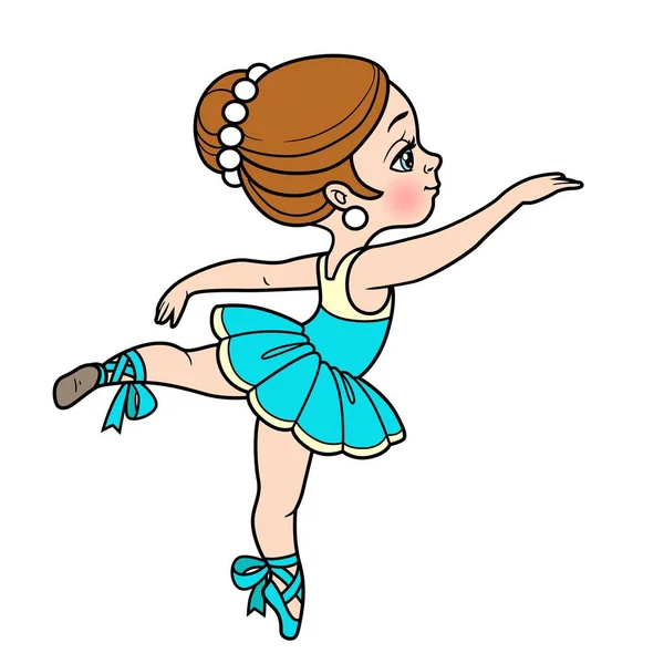 Hermosa Bailarina Chica Tutú Bailando Variación Color Para Colorear Página — Vector de stock