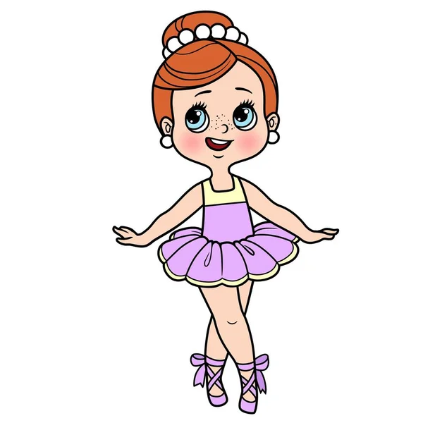 Beautiful Cartoon Little Ballerina Girl Toes Pointe Color Variation Coloring — Stock Vector