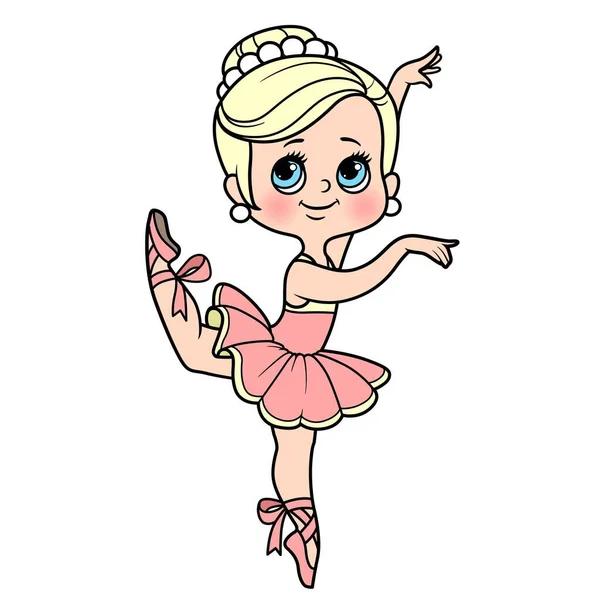 Cartoon Ballerina Mädchen Üppigem Tutu Tanz Auf Einem Bein Farbvariante — Stockvektor