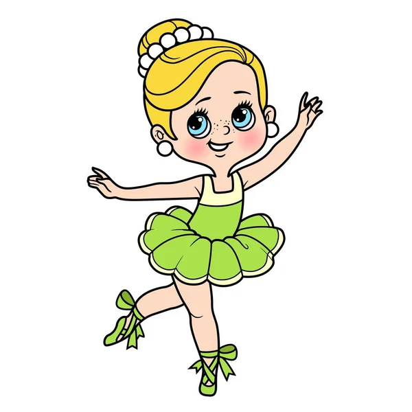 Cartoon Ballerina Ragazza Danza Lussureggiante Tutu Variazione Colore Colorazione Pagina — Vettoriale Stock
