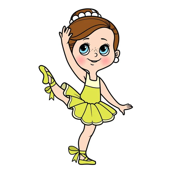 Cute Cartoon Ballerina Girl Tutu Color Variation Coloring Page Isolated — Stock Vector