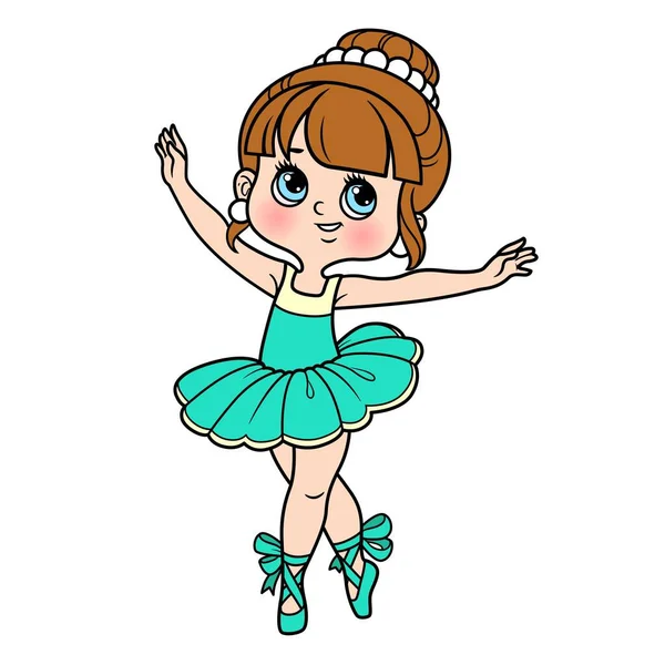 Netter Cartoon Kleine Ballerina Mädchen Farbvariante Zum Ausmalen Seite Isoliert — Stockvektor