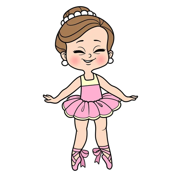 Nettes Cartoon Ballerina Mädchen Tanzt Farbvariante Zum Ausmalen Seite Isoliert — Stockvektor