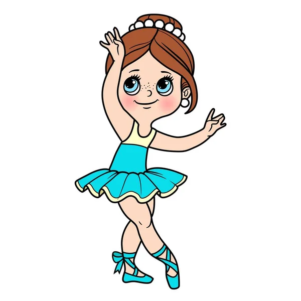 Leuke Cartoon Kleine Ballerina Meisje Dansen Kleur Variatie Voor Kleurplaat — Stockvector
