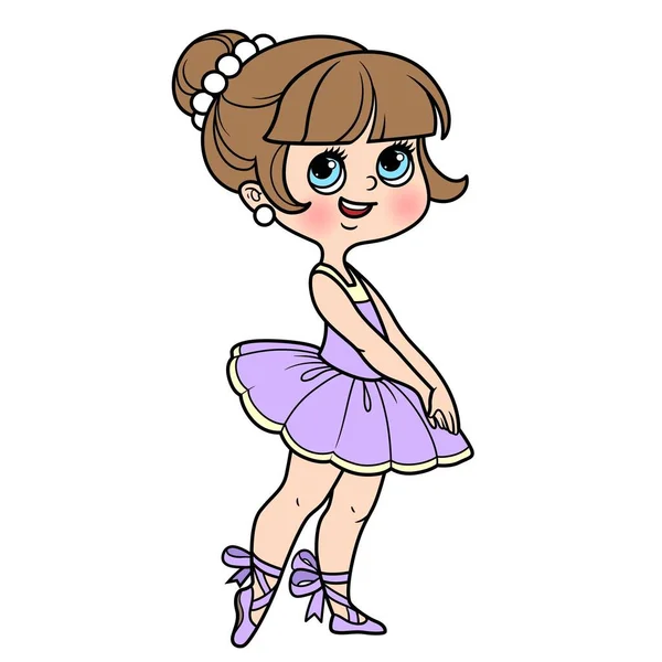 Nettes Cartoon Kleines Ballerina Mädchen Üppiger Tutu Farbvariation Zum Ausmalen — Stockvektor
