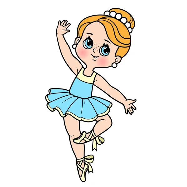 かわいい漫画小さなバレリーナの女の子でTutuと点の靴の色のバリエーションのために着色ページ隔離された白い背景 — ストックベクタ