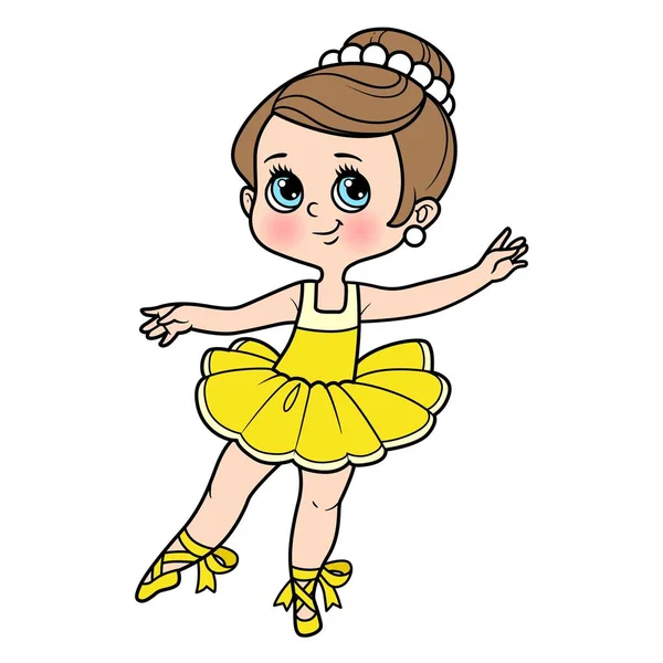 Милая Мультяшная Маленькая Балерина Девочка Пачке Цветовой Вариации Раскраски Страницы — стоковый вектор