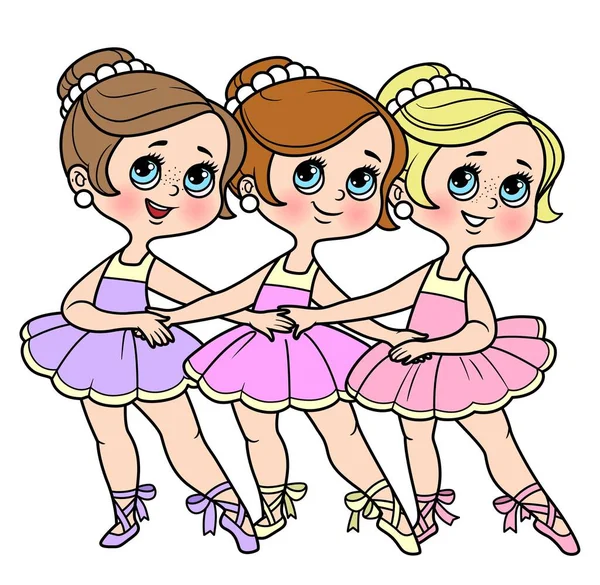 Three Cartoon Girls Ballerinas Dancing Dance Little Swans Color Variation — Stock Vector