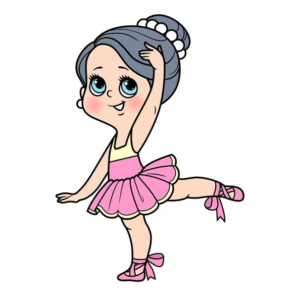 Linda Niña Bailarina Dibujos Animados Variación Color Del Soporte Ballet — Vector de stock