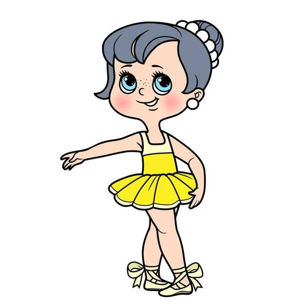 Leuke Cartoon Kleine Ballerina Meisje Ballet Staan Kleur Variatie Voor — Stockvector