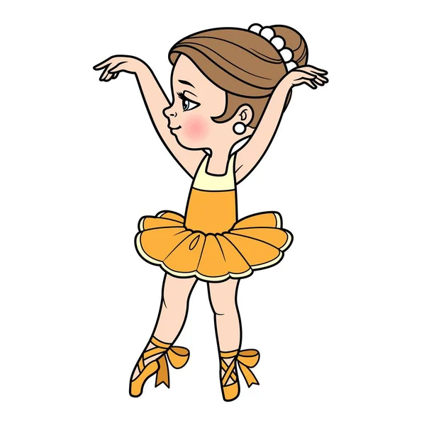 Cute Cartoon Ballerina Girl Tutu Hands Color Variation Coloring Page — Stock Vector