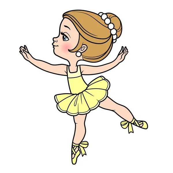 可爱的卡通片小芭蕾女舞女用脚尖的颜色变化为彩色的页面隔离在白色的背景 — 图库矢量图片