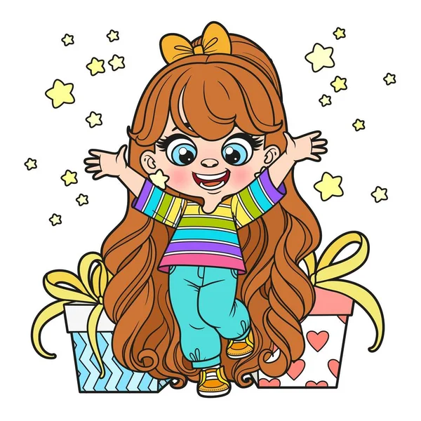 Menina Bonito Desenho Animado Com Boneca Brinquedos Delineados Para Colorir  imagem vetorial de yadviga© 649446728