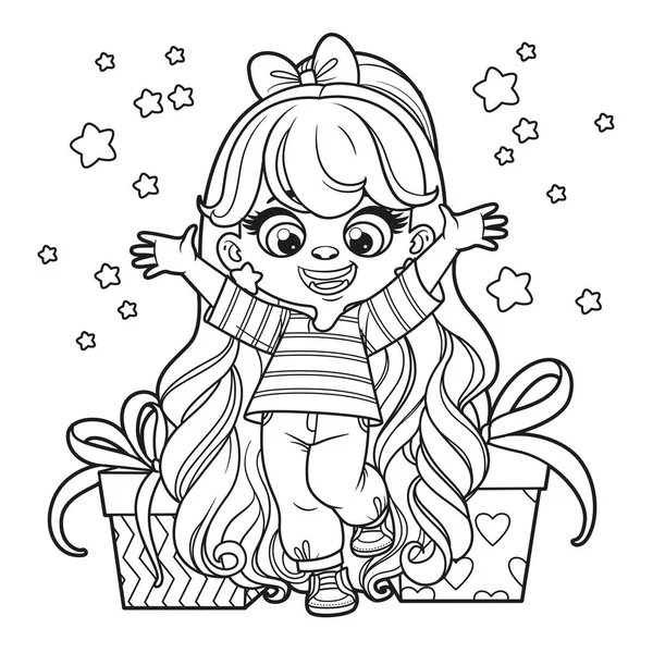 Menina Bonito Desenho Animado Com Boneca Brinquedos Delineados Para Colorir  vetor(es) de stock de ©yadviga 649446728