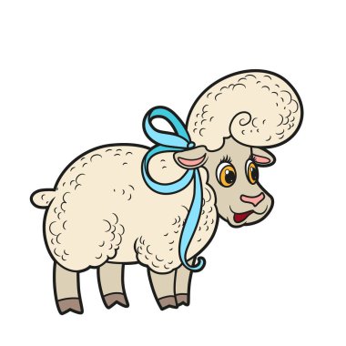 Beyaz arkaplanda boyama sayfası için şirin koyun renk varyasyonu