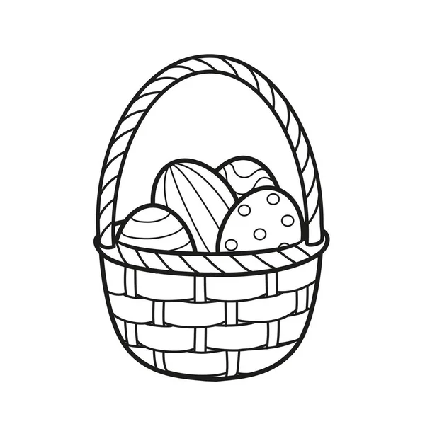 Καλάθι Πασχαλινά Αυγά Που Περιγράφονται Για Χρωματισμό Λευκό Φόντο — Διανυσματικό Αρχείο