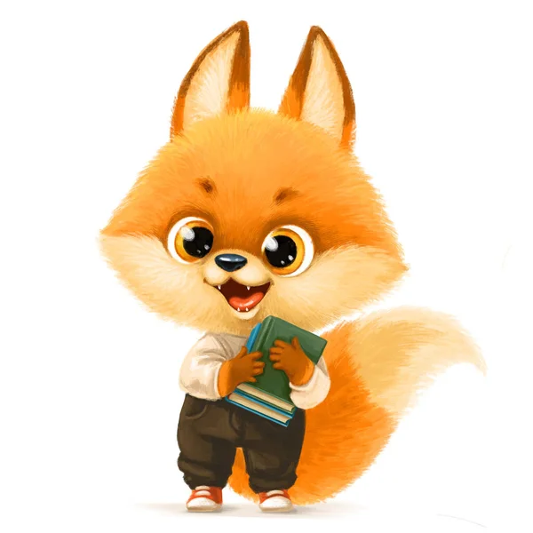 Carino Cartone Animato Fox Con Libri — Foto Stock