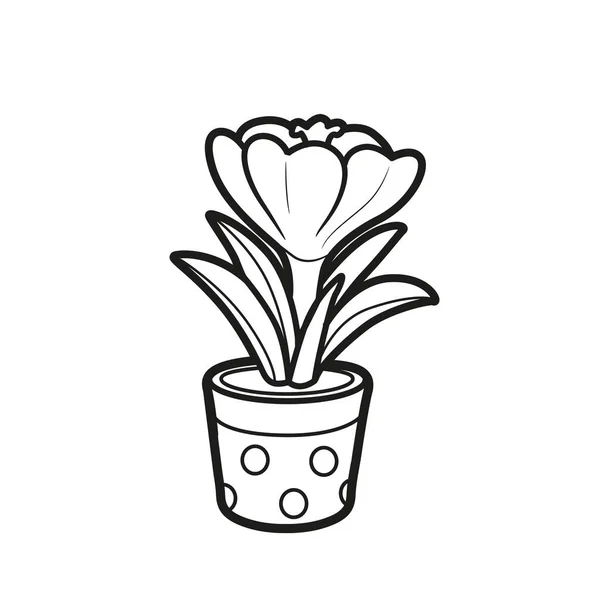 Crocus Fiore Crescere Piccolo Vaso Colorare Libro Disegno Lineare Isolato — Vettoriale Stock