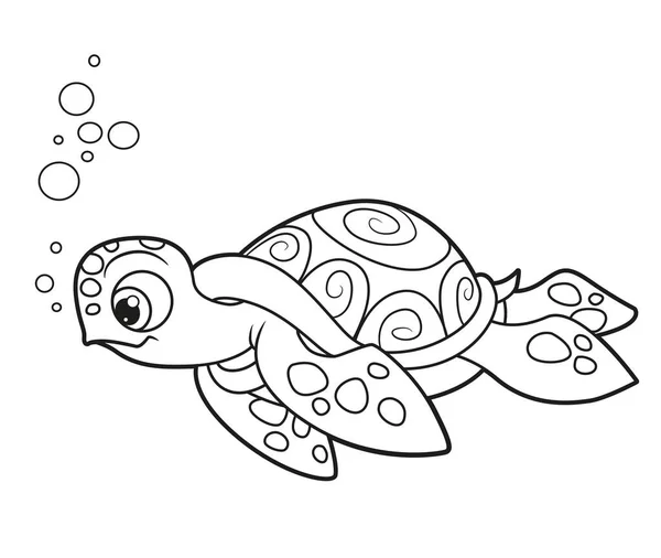 Cute Cartoon Sea Turtle Outlined Coloring Page White Background — Stock Vector