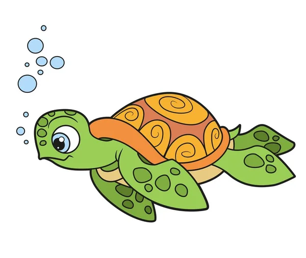 Cute Cartoon Sea Turtle Color Variation Coloring Page White Background — Stock Vector