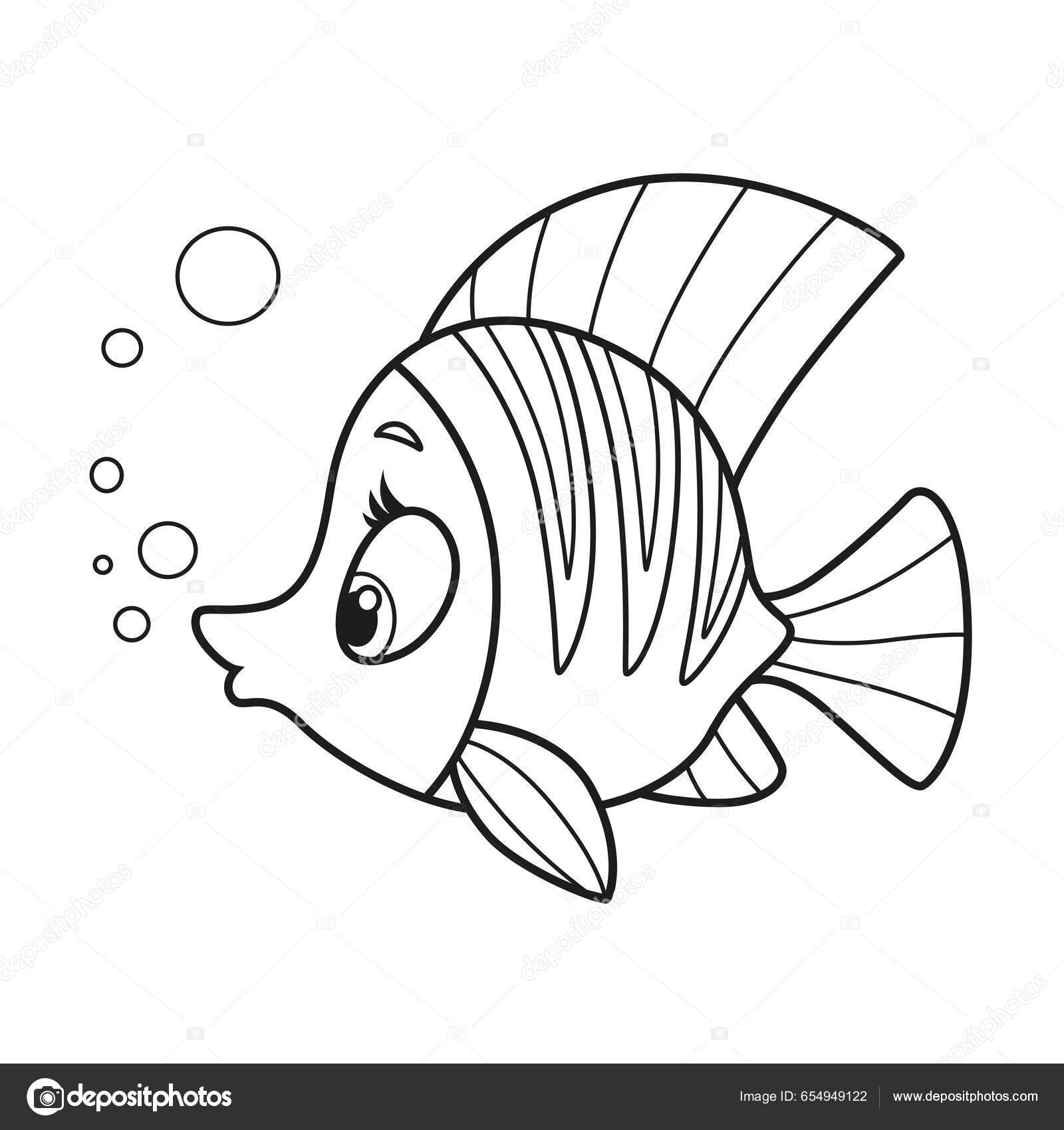 Cute Kartun Eksotis Ikan Laut Diuraikan Untuk Halaman Mewarnai
