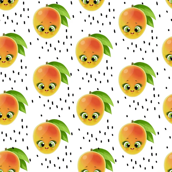 Patrón Inconsútil Lindo Pequeño Emoji Mango Dibujos Animados Sobre Fondo — Archivo Imágenes Vectoriales