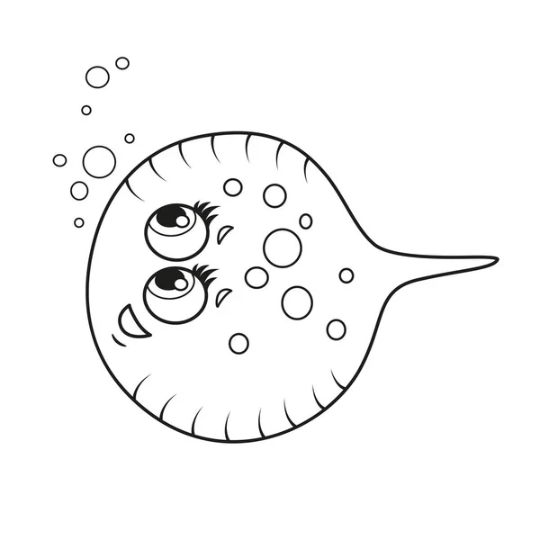 Cute Cartoon Flounder Fish Outlined Coloring Page Isolated White Background — Stock Vector